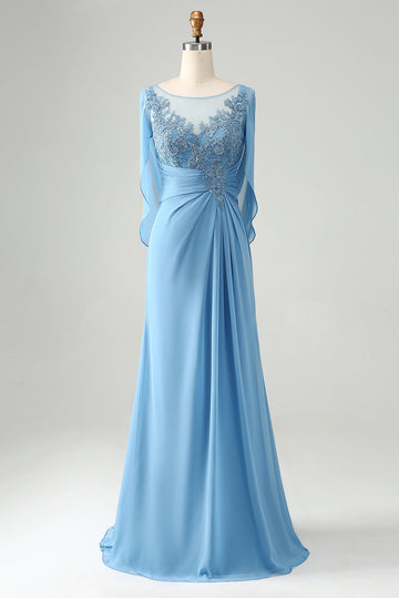 Apliques de cuentas de sirena azul Saprkly Madre de vestido de novia con chal